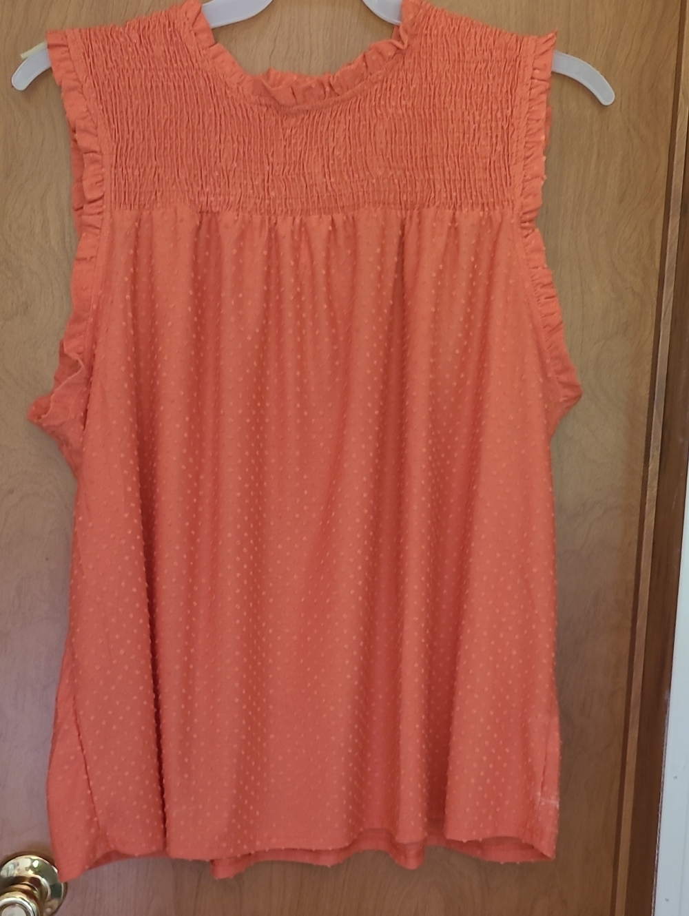 Sleeveless Ruffle Yoke Top in Coral